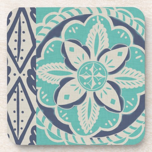 ブルーろうけつ染めタイルIV コースター (正面)