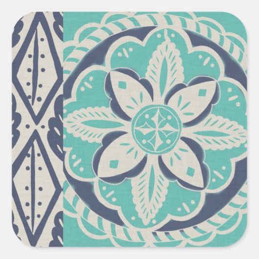 ブルーろうけつ染めタイルIV スクエアシール (正面)