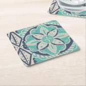 ブルーろうけつ染めタイルIV スクエアペーパーコースター (アングル)