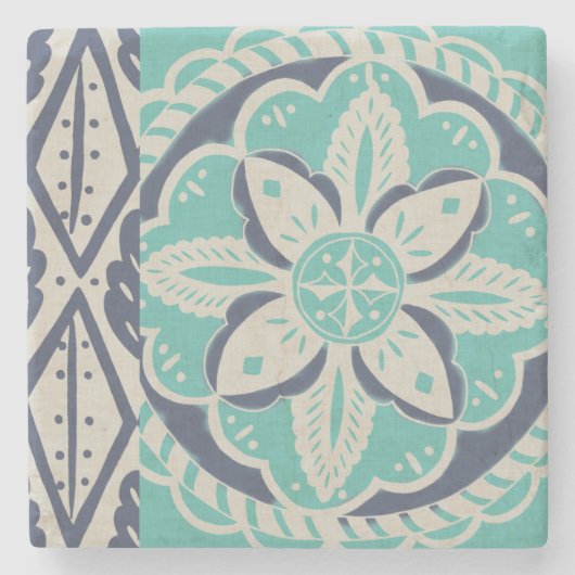 ブルーろうけつ染めタイルIV ストーンコースター (正面)