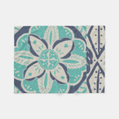 ブルーろうけつ染めタイルIV フリースブランケット (正面(横))