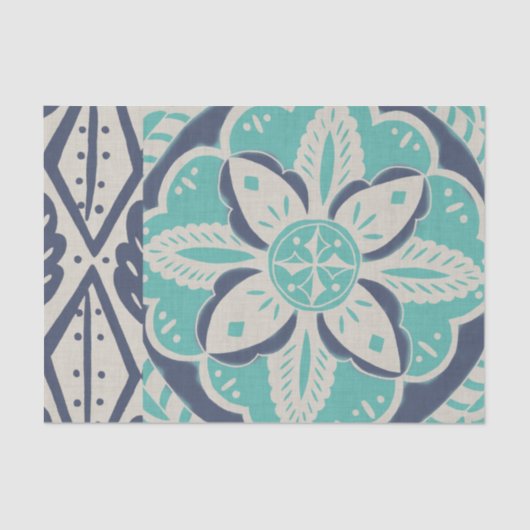 ブルーろうけつ染めタイルIV 薄葉紙 (正面)