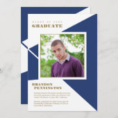 ブルーアはっきりしたングルの卒業 案内状 (正面/裏面)