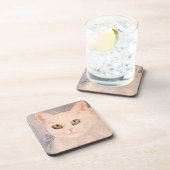 ブルーアイとグリーンアイ飲料を備えたホワイトキットン コースター (右側)