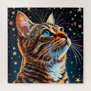 ブルーアイのトラ猫の星空パズル 大人のためのジグソーパズル ジグソーパズル