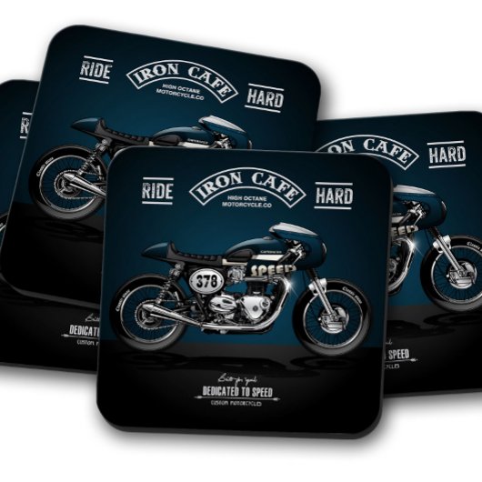 ブルーアイアンカフェオートバイコースター |コースターセット ガラスコースター