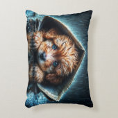 ブルーアイアートと雨の日にかわいい小さな犬 アクセントクッション (正面(垂直))