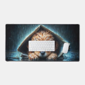 ブルーアイアートと雨の日にかわいい小さな犬 デスクマット (キーボード&マウス)