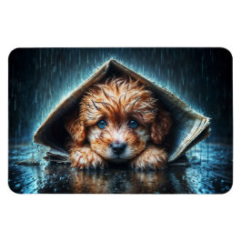 ブルーアイアートと雨の日にかわいい小さな犬 マグネット