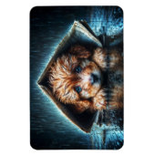 ブルーアイアートと雨の日にかわいい小さな犬 マグネット (縦)