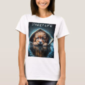 ブルーアイアートと雨の日にかわいい小さな犬 Tシャツ (正面)