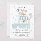 ブルーアイスクリームトラックはこちらスクープ誕生日 招待状 (正面)