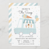 ブルーアイスクリームトラックはこちらスクープ誕生日 招待状 (正面/裏面)