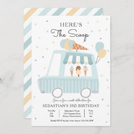 ブルーアイスクリームトラックはこちらスクープ誕生日 招待状