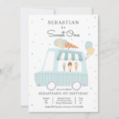 ブルーアイスクリームトラックスウィートワン誕生日パーティー 招待状 (正面)