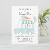 ブルーアイスクリームトラックスウィートワン誕生日パーティー 招待状 (スタンド正面)