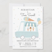 ブルーアイスクリームトラック2つの甘い2番目の誕生日パーティー 招待状 (正面)