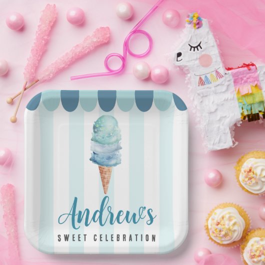 ブルーアイスクリームバースデーパーティー紙プレート ペーパープレート (パーティー)