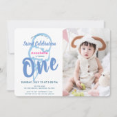 ブルーアイスクリームフォトガール1st誕生日 招待状 (正面)