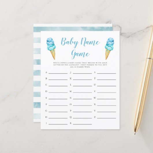 ブルーアイスクリームベビー名シャワーゲーム (正面/裏面インサイチュ)