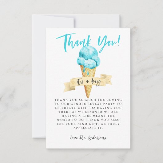 ブルーアイスクリームボーイジェンダーパーティー サンキューカード (正面)