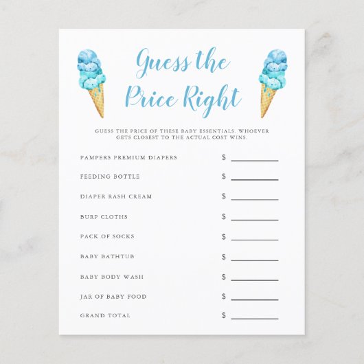 ブルーアイスクリーム価格を推測する右ゲーム (正面)