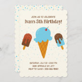 ブルーアイスクリーム誕生日招待状 招待状 (正面/裏面)