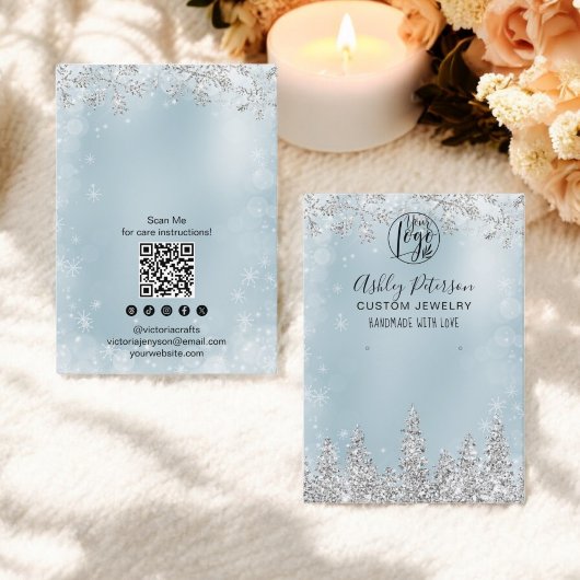 ブルーアイスグリッターロゴジュエリーイヤリングディスプレイ 名刺