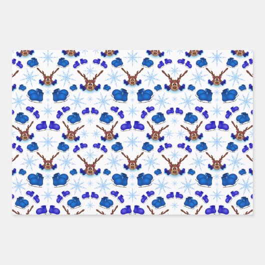 ブルーアイススケート場のカスキーかわいいクリスマストナカイ ラッピングペーパーシート (正面3)