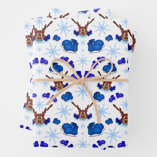 ブルーアイススケート場のカスキーかわいいクリスマストナカイ ラッピングペーパーシート (インサイチュ)