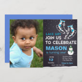 ブルーアイススケート誕生日招待状と写真 招待状 (正面/裏面)