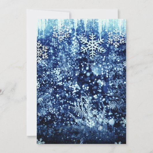 ブルーアイススノーウィーウィンターワンダーランドスウィート16パーティー 招待状 (裏面)