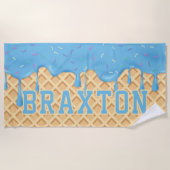 ブルーアイスパーソナライズされたクリームドリップ ビーチタオル (正面)