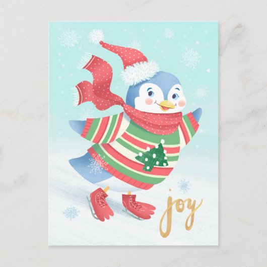 ブルーアイスペンギンスケートで滑る ポストカード (正面)