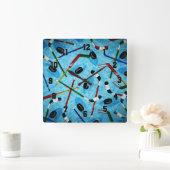 ブルーアイスホッケーテーマ スクエア壁時計 (ホーム)