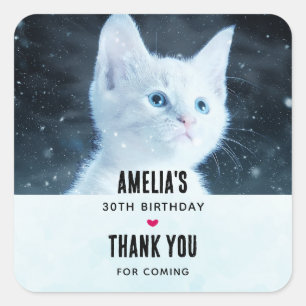 ブルーアイズかわいらしかわいい白い子猫誕生日 スクエアシール
