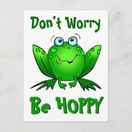 ブルーアイズのかわいいカエル Don't Worry Be Hoppy ポストカード