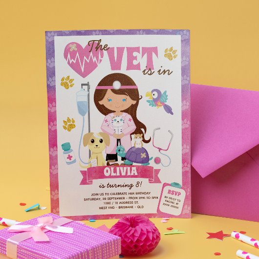 ブルーアイズブラウンヘアガールベットバースデーパーティー 招待状