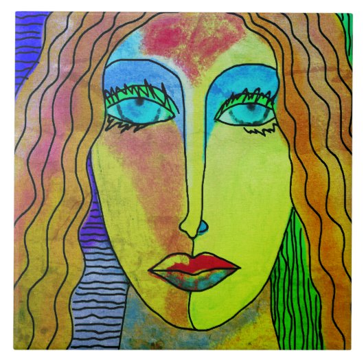 ブルーアイズ抽象芸術デジタルポートレートの女性 タイル (正面)