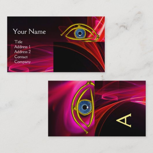 ブルーアイドクター、眼科、眼科シンボル、赤ピンク 名刺 (正面/裏面)