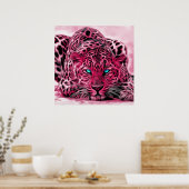 ブルーアイドピンクタイガーワイルドキャットイラストレーション ポスター (キッチン)