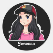 ブルーアイドブラックヘアアニメパーソナライズされたガール ラウンドシール (正面)