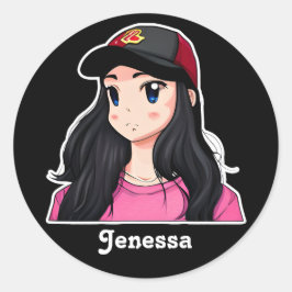 ブルーアイドブラックヘアアニメパーソナライズされたガール ラウンドシール