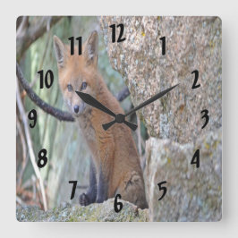 ブルーアイドベビーキツネ スクエア壁時計