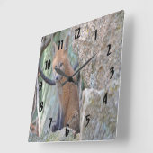 ブルーアイドベビーキツネ スクエア壁時計 (傾斜)