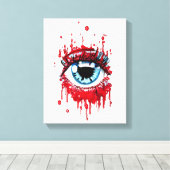 ブルーアイドリップブルーホラー血ホラー黒いゴシックアート キャンバスプリント (インサイチュ (ウッドフロア))