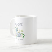 ブルーアイボリーの花嫁介添人フラワー ウェディング コーヒーマグカップ (正面左)