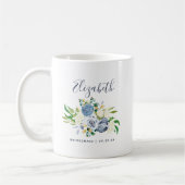 ブルーアイボリーの花嫁介添人フラワー ウェディング コーヒーマグカップ (左)