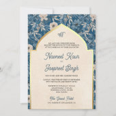 ブルーアイボリーフローラフォトアナンドKaraj Sikh結婚ズ 招待状 (正面)