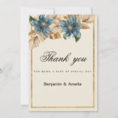 ブルーアイボリー金ゴールド秋春フローラありがとう 招待状 (正面)